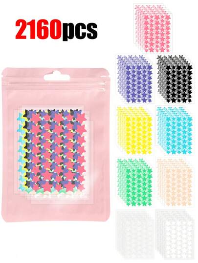 2160 piezas de pegatinas para la cara con estampado de estrellas en rosa, negro, blanco, azul, morado y verde, esenciales para sesiones de fotos, pintura facial y adecuadas para fiestas, reuniones y actividades divertidas. Disponible en paquetes de 1800/1440/1080/720/360/40 piezas. Cosméticos a precio asequible que se pueden usar para decoración de habitaciones, tocador, viajes, dormitorio, accesorios de maquillaje, regalos de Navidad, herramientas de maquillaje, artículos baratos, regalos, regalos para mujeres, regalos de Navidad