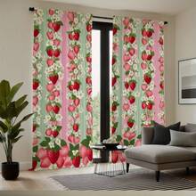 Conjunto de 2 cortinas com estampa vibrante de morangos - Design digital em alta definição, com bolso para varão, ideais para decoração de sala de estar e quarto, em poliéster lavável à máquina. - Multicolorido - Ver 10