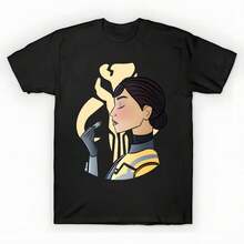 % Cotton Oversized Printed-Shirt Unisex, Solid Black Casual Graphic Tee, Summer Essential Layering Top, S-3XL Lipstick Ursa Wren - Lipstick And Lightsabers - 黑色 - 查看 6