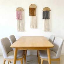 1件套手工编织挂毯，波西米亚风格墙面装饰挂毯，半圆形木板流苏纤维艺术墙毯，适用于客厅、卧室、床头背景墙 - 彩色 - 查看 5