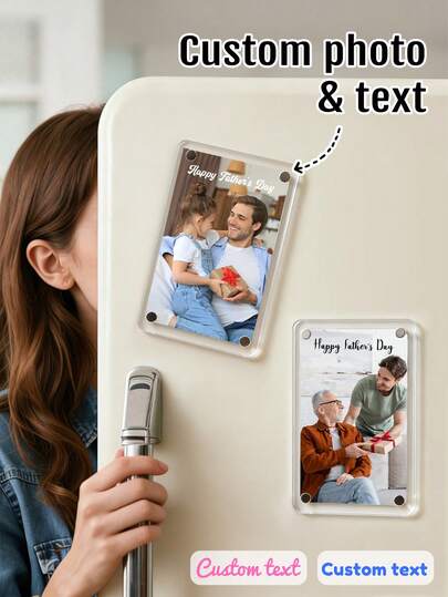 Custom Photo Fridge Magnet With Text, Personalized Memory Display For Home Decor, Customized Picture Magnet Keepsake For Kitchen Or Office, Stylish Customizable Photo Gift For Wedding, Anniversary, Housewarming Or Everyday Surprise, Father's Day Gift
