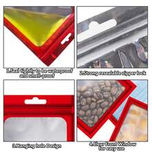 100-Pack Holographic Resealable Bag Zipper Food Storage Aluminium Foil Mylar Smell Bag Plastic Flat Packaging Pouch For Party Favor Food Candy Jewelry Lip Gloss Available In Multiple Sizes And Colors - 紅色 - 查看 3