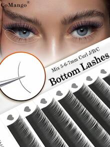 12 hàng J/B/C 0.07mm Màu đen mờ tự nhiên Mềm mại Pha trộn 5-7mm Lông mi giả trang điểm bằng lụa - Nhiều màu - Xem 7