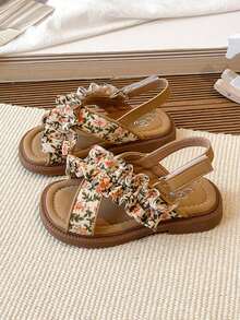 1 Pair Girls Hollow Breathable Princess Flat Sandals, Children Soft Bottom Non-Slip Student Campus Shoes, Infant Toddler Walking Shoes, Versatile Fashion Casual British Style Roman Sandals, Suitable For Summer Wear - Yellow - View 6