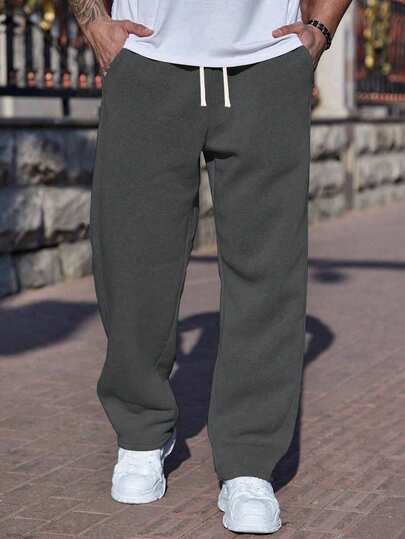 Pantalones de chándal rectos y holgados para hombre con cordón, color gris, pantalones casuales para otoño/invierno