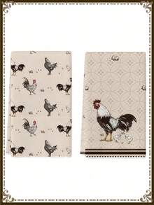 2Pcs Chicken Kitchen Towels - Retro Chicken Lady Pattern, Microfiber Absorbent & Durable, 16x24Inch For Kitchen Decor, Holiday Party Accessories - 米色 - 查看 6