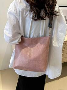Casual Pink Leather-Look Tote Bag | Soft Slouchy Shoulder Bag With Woven Pattern Strap | Spacious Light Pink Tote For Women, Daily Use, Work, School & Shopping Get Ready To Carry Cuteness And Comfort With This Gorgeous Light Pink Tote Bag! Made From Soft Faux Leather With A Relaxed Slouchy Silhouette, This Tote Features Detailed Stitching And A Durable Woven Strap In Earthy Blue And Neutral Tones, Adding A Chic Boho Touch. Roomy Enough For A Laptop, Books, Snacks, And All Your Daily Treasures-Perfect For Work, School, Errands, Brunch, Or A Stylish Day Out. The Versatile Design And Pretty Blush Hue Match Effortlessly With Dresses, Jeans, And Casual Outfits. Lightweight, Spacious, And Totally On-, This Tote Is Your Go-To Bag For Everyday Elegance. - 彩色 - 查看 8