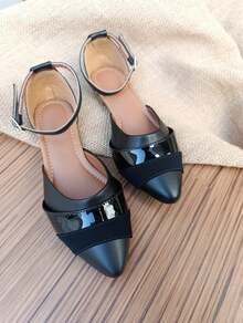 Kit Of 2 Pairs Of Salome Sandals, Pointed-Toe Flats, Comfortable, Elegant, Casual, Women's, Black, White, Caramel, Denim, International Fashion, On . - 深灰色 - 查看 9