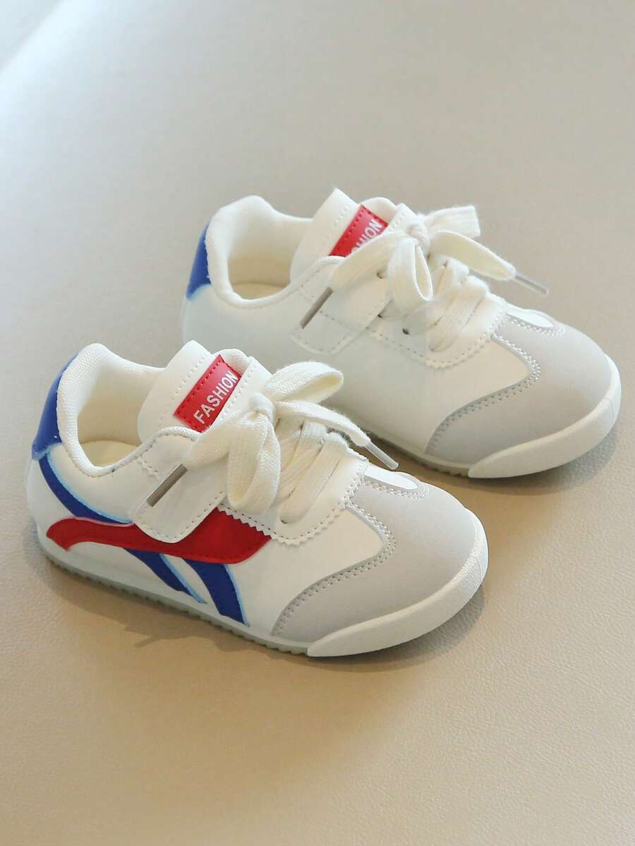 1 đôi giày thể thao unisex cho trẻ em, kiểu buộc dây chéo, mũi tròn, đế dày, chống trượt, mềm mại, chất liệu PU, kiểu dáng dễ thương, đa năng, phù hợp cho mọi mùa. - Màu xanh lam - Xem 1