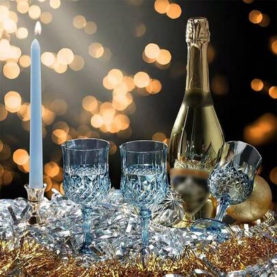 12pcs Elegant Blue & Champagne Glasses - Premium Diamond Cut Glassware, Reusable, Suitable For Home Use, Hand Wash, Ideal For Valentine's Day, Parties, New Year Gatherings, Ramadan Or Back To School Season