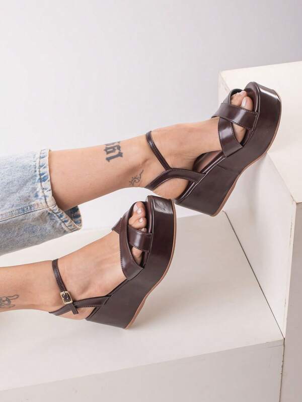 Sandália Feminina Anabela Salto Alto Plataforma Confortável Elegante Verão