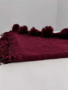 （不含别针）1件装女士春夏仿兔毛绒球蕾丝三角披肩，轻盈透气针织斗篷披肩，通勤百搭，理想的情人节礼物 - 紅色 - 查看 7