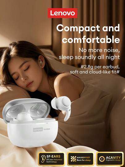  Lenovo LE261 Sleep Bluetooth Earphones, Mini High-Quality Music, ENC Smart Noise Cancellation, Long Battery Life, Ergonomic Fit, Comfortable Silicone Sleep Wireless Earbuds, Compatible With Smartphones & Computers, Ideal Gift