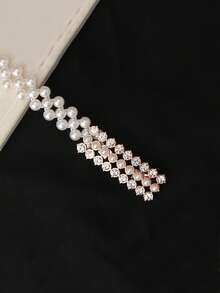 Women's Rhinestone Pearl Waist Chain Flower Buckle Belt Elegant Dress Decoration For Wedding And Party - B - View 7