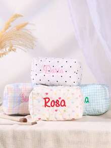 1pc Custom Name Embroider Cosmetic Bag Embroidered Name Toiletry Bag Light Convenient Large Capacity Toiletry Pouch Versatile Embroidery Customization Personalized Makeup Bag Custom Sanitary Napkin Storage Bag Travel Makeup Bag Embroidered Makeup Organizer Pouch Monogrammed Toiletry Bag Bridal Bridemaids Gift - Multicolor - View 1