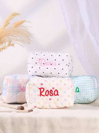 1pc Custom Name Embroider Cosmetic Bag Embroidered Name Toiletry Bag Light Convenient Large Capacity Toiletry Pouch Versatile Embroidery Customization Personalized Makeup Bag Custom Sanitary Napkin Storage Bag Travel Makeup Bag Embroidered Makeup Organizer Pouch Monogrammed Toiletry Bag Bridal Bridemaids Gift