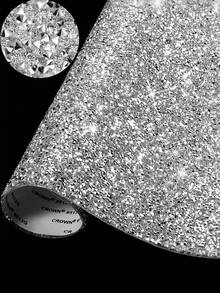 1/2pcs Self Adhesive Shiny Crystal Rhinestone Ribbon, Wide Shiny Rhinestone Ribbon Mesh Wrapped Crystal Roll, Used For Art And Crafts, DIY Event Decoration, Silver - Silver Rhinestones - View 4