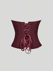 Áo corset cúp ngực Yuwenier gợi cảm và thanh lịch, thắt eo kẻ sọc, vạt áo bất đối xứng, khóa kéo bên hông, áo crop top quây lưng buộc dây, thích hợp cho ngày Valentine, hẹn hò, lễ hội âm nhạc mùa hè. - Màu Đỏ Sâu - Xem 3
