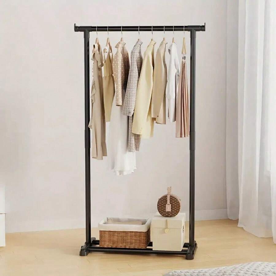 1 Pack Clothing Rack For Hanging Clothes, Rolling Clothes Garmen Rack Coat Rack Portable Wardrobe Rack Metal Closet Rack For Bedroom Laundry Living Room - màu đen - Xem 1