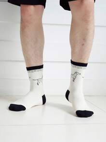 5 Pairs Men's Dog Embroidery Versatile Socks, Spring/Summer - Multicolor - View 1