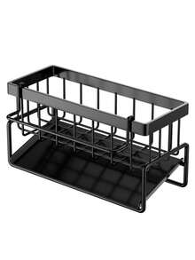 Black Kitchen Sink Sponge Rack With Automatic Drain Tray Kitchen Sink Storage Rack Self-Draining Dish Soap Sponge Holder Countertop-Friendly ABS Plastic - Multicolor - View 10