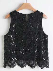 Women's Elegant Party Top - Sleeveless Sequin Blouse, Sheer Protective Formal/Casual Wear - Easy Care Hand Wash Evening Dress, Summer Fashion, Textured Design, Delicate Stitching, Sparkling Sequins, Party Attire - Black - View 2