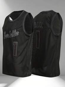 Men's Basketball Embroidery Sleeveless V-Neck T-Shirt, Black Casual Party Sports Top - Black - View 1