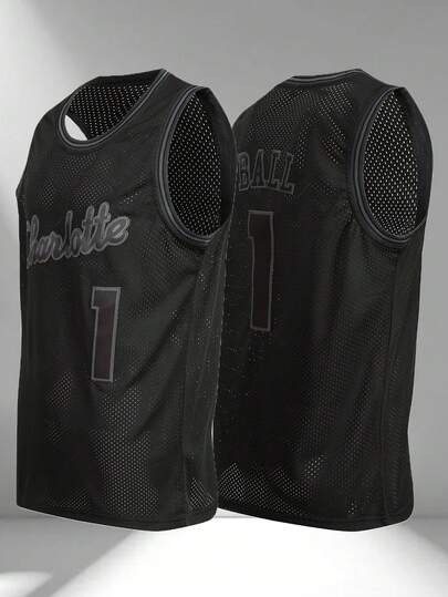 Débardeur col V à broderie de basket-ball pour hommes, Top décontracté de sport pour soirée, noir