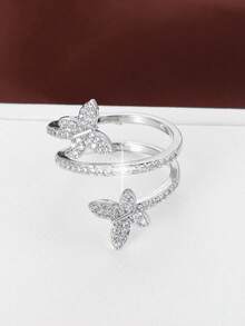 1pc Elegant Butterfly Design Zirconia Inlaid Adjustable Open Ring For Women - Multicolor - View 4