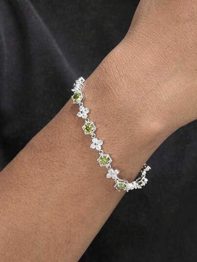 1 chiếc vòng tay hình cỏ bốn lá thời trang, đính đá Zirconia màu sắc, phong cách Punk dành cho nam giới, phù hợp để đeo hàng ngày.