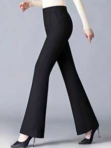 High-Waisted Relaxed Flare Leg Pants, Slimming Effect Black - Black - View 2