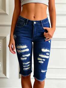 Amerikanische Retro Stretch Denim Caprihose, Slim Fit für den täglichen Straßentragegebrauch - Dunkle Waschung - Übersicht 5