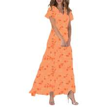 New Beach Flared Long Dress Chiffon Floral Short Sleeve Ruffle V-Neck Fashion Waist-Cinching Dress - Light Blue - View 4