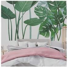 Decoración de pared moderna – Pack de 2 adhesivos de hojas verdes de PVC autoadhesivo e impermeable – Instalación y remoción sencilla – Perfecto para dormitorio, salón, guardería u oficina - 2 piezas - Ver 4