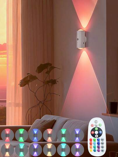 1pc Remote Control Motion Sensor LED Night Light, USB Rechargeable, RGB Gradient Ambient Lamp, 16 Color Adjustable, Dimmable Wall Light, Suitable For Entrance, Bedside, Desk, Wardrobe - White, Indoor Motion Sensor Light