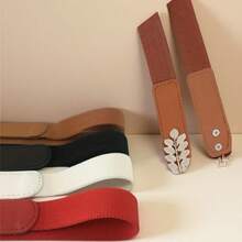 1/2/4pcs Minimalist Leaf Buckle Elastic Waist Belt, Versatile For Dresses, Waist Cincher - Multicolor - View 9