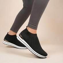 IKRUSH Diamante Knit Slip-On Wedge Trainers I39677 - All Black - View 4