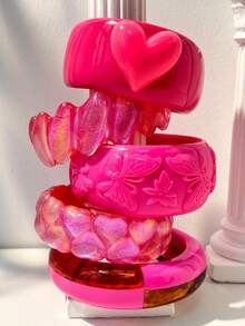 1pc Dopamine Jelly Texture Bracelet, Vintage Carved Transparent Ripple Stacking Accessory, Essential For Sweet Girls - Multicolor - View 8