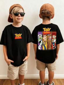 Disney-Childhood Memories Kill! Toy Story Family Photo Children's T-Shirt Buzz Lightyear Woody Denim Printed Cotton Loose Short Sleeve Top - màu đen - Xem 1