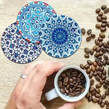 8件套独特杯垫套装，波斯土耳其摩洛哥曼陀罗图案印花木质杯垫，可用作汽车杯垫、茶杯垫、咖啡杯垫，适合家居、乔迁之喜、赠送父母和朋友、家居装饰、桌面装饰，可选1套、2套或3套。 - 彩色 - 查看 2