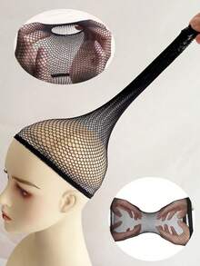 Comfortable Breathable Black Fishnet Wig Cap With Elastic Nylon Mesh Lining For Secure Fit - Black - View 2