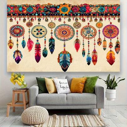 1pc,Exquisite Mandala Tapestry - Colorful Vintage Patterned Background, Suitable For Home Decor, Parties And Events, Reusable Floral Art Wall Painting, Suitable For Indoor And Outdoor Use.