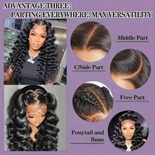 Body Wave 200% Density 13x4 HD Transparent Lace Frontal Blended Human Hair Wigs 34 Inches Brazilian Pre Plucked With Baby Hair Water Wave Lace Front Wig For Women Natural Black - Natural & Black - View 6