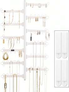 Elegantly Display Your Jewelry With This 12-Tier White Wall-Mounted Organizer. This Versatile Rack Features Hooks And Tiers For Necklaces, Earrings, And More, Turning Your Collection Into A Beautiful Display. - White 12-tier - View 3
