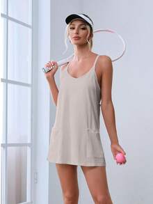 Women's Summer Mini Dress Casual Workout Tennis Dress With Shorts Sleeveless Althletic Dresses - 淺灰色 - 查看 5