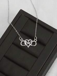 Dây chuyền mặt dây hình trái tim vô cực bằng bạc Sterling 925, đính đá Cubic Zirconia - Thanh lịch, thích hợp đeo hàng ngày và làm quà tặng. - hình học - Xem 2