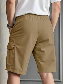 Pantalones cortos casuales con bolsillo lisos para hombres, adecuados para el verano pantalones tacticos de hombre - Caqui - Ver 2