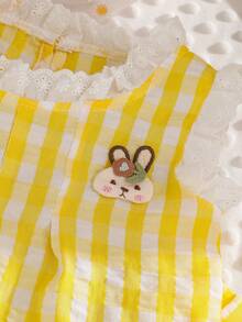 Spring And Summer New Girls' Outfits With Lace Dresses And Tops, Plaid Vests, And Long Pants Casual Two Pieces Sets For Little Girls - Yellow - View 4