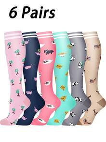 bropite 男女通用压缩袜，1/4/6双装，采用尼龙涤纶混纺针织面料，长筒设计，适合腿部穿着，为健身、瑜伽、普拉提、徒步、跑步、骑行、网球、足球、篮球等运动提供支撑。 - 彩色 - 查看 24