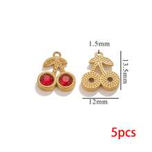 5件套304不锈钢吊坠套装，迷你水果樱桃造型，PVD镀金金属，可用于DIY耳环、项链、手链等饰品制作，批发 - 彩色 - 查看 9